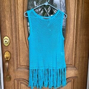 Turquoise Fringe crochet top